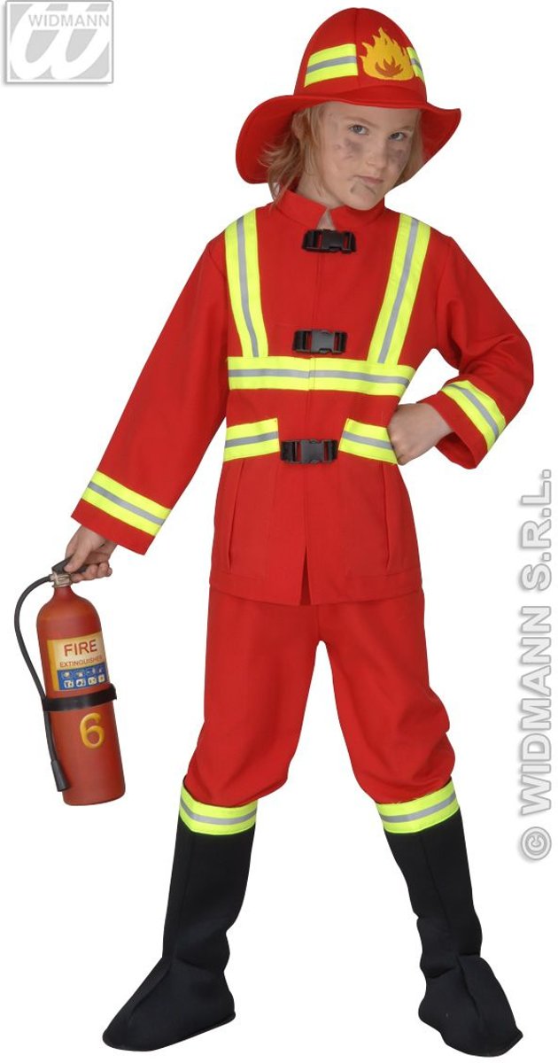 Brandweer Kostuum | Stoere Brandweerman, Fiberoptisch Kostuum Jongen | Maat 128 | Carnaval kostuum | Verkleedkleding